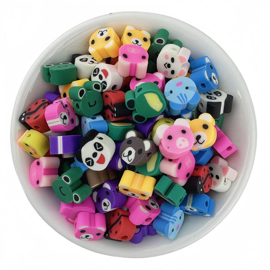 Kawaii Animal Polymer Clay Beads - 50PCS Mixed Cute Panda, Frog, Bear | Clay Bead for DIY Bracelet Keychain & Boho Jewelry