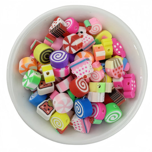 Sweet Treats Polymer Clay Beads - 50PCS Mixed Kawaii Cake, Candy & Ice | Clay Bead for DIY Bracelet Keychain & Boho Jewelry