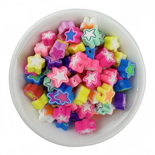 Double-Layer Star Polymer Clay Beads - 50PCS Mixed Candy Color | Clay Bead for DIY Bracelet Keychain & Boho Jewelry