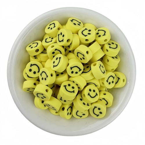 Classic Yellow Happy Smiley Face Polymer Clay Beads - 50PCS Mixed | Clay Bead for DIY Bracelet Keychain & Boho Jewelry