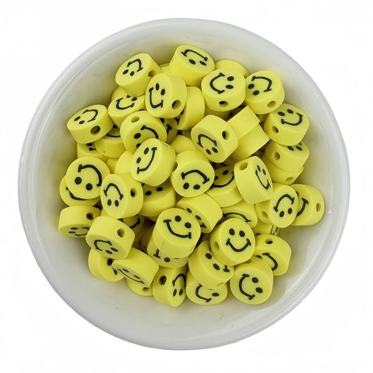 Classic Yellow Happy Smiley Face Polymer Clay Beads - 50PCS Mixed | Clay Bead for DIY Bracelet Keychain & Boho Jewelry
