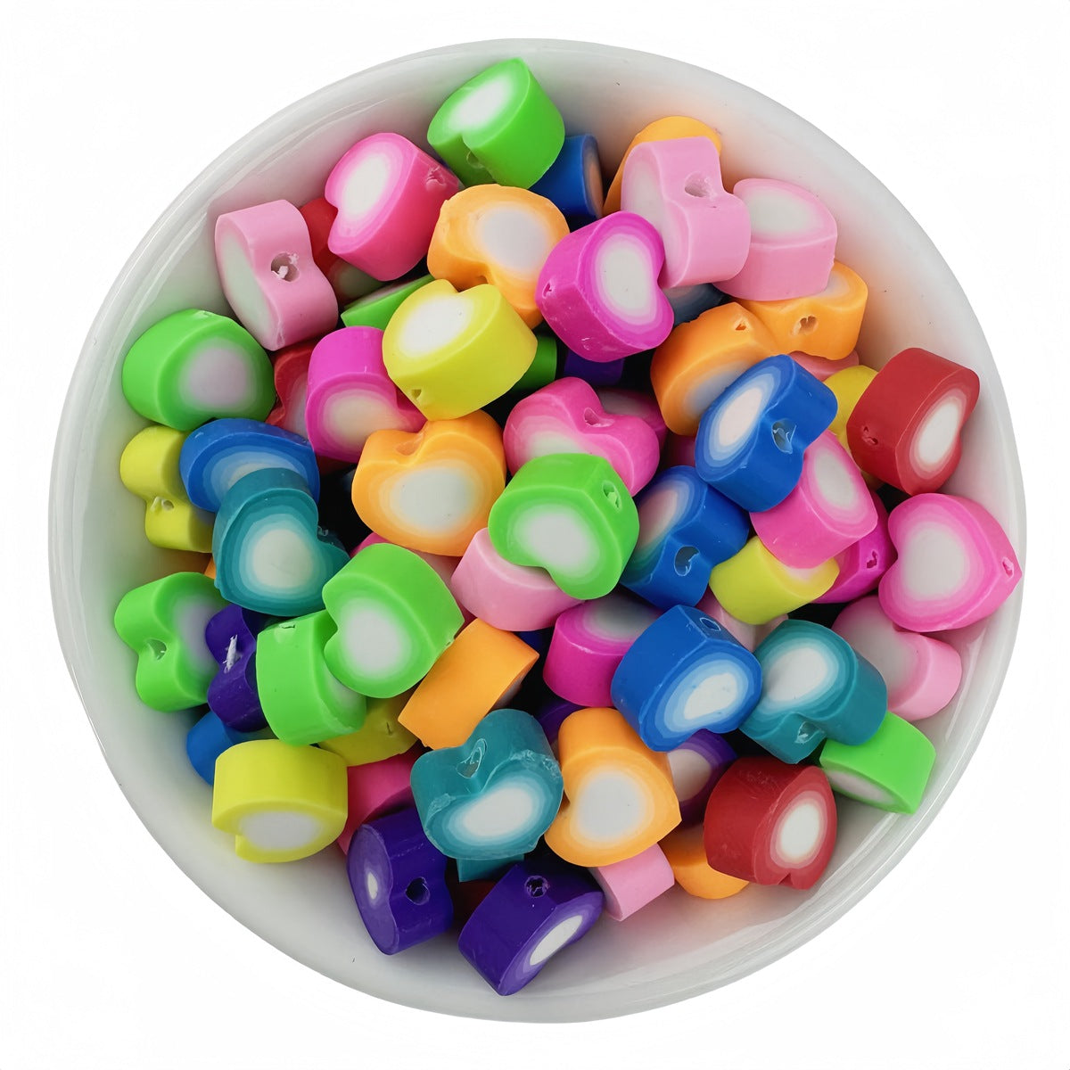 50PCS Mixed Gradient Heart Polymer Clay Beads - 10mm Rainbow Layered | Clay Bead for DIY Bracelet Keychain & Boho Jewelry