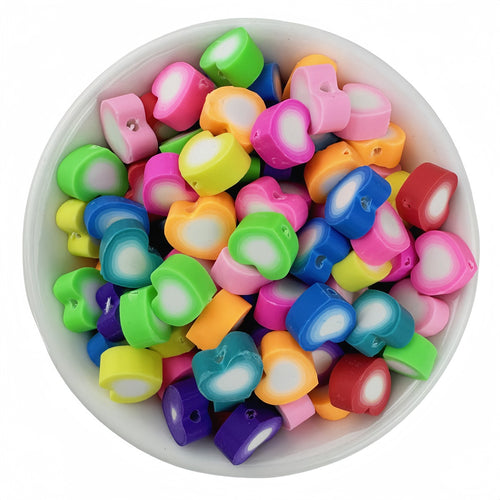 50PCS Mixed Gradient Heart Polymer Clay Beads - 10mm Rainbow Layered | Clay Bead for DIY Bracelet Keychain & Boho Jewelry