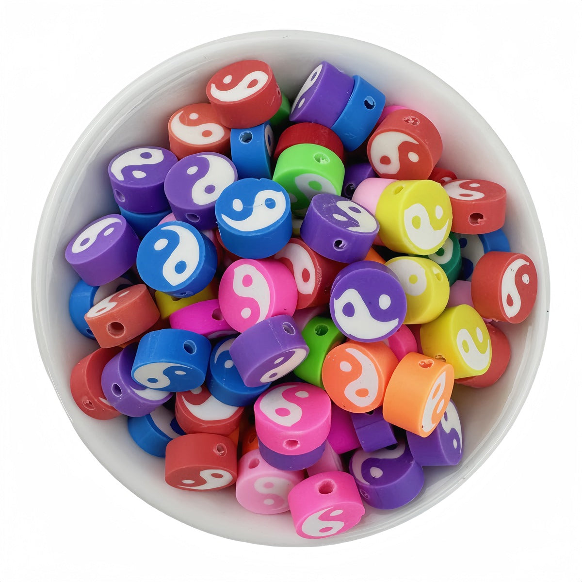 50pcs polymer clay beads in a mixed Tai Chi pattern - 10mm | Clay Bead for DIY Bracelet Keychain & Boho Jewelry