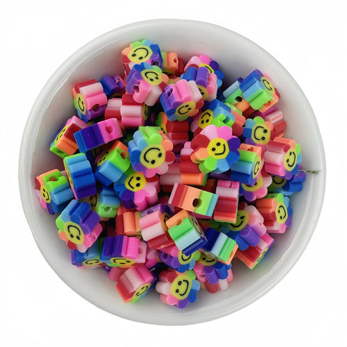 50pcs Mixed Rainbow Sunflower Polymer Clay Beads - 10mm | Clay Bead for DIY Bracelet Keychain & Boho Jewelry