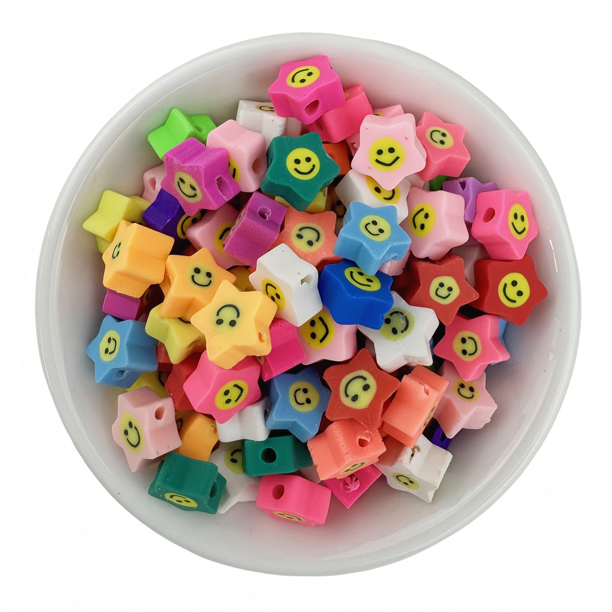 5pcs mixed star and smiley face polymer clay beads - 10mm | Clay Bead for DIY Bracelet Keychain & Boho Jewelry