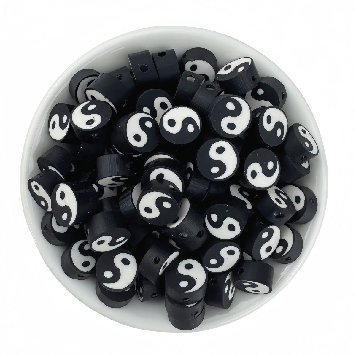 50pcs Mixed Black Tai Chi Polymer Clay Beads - 10mm | Clay Bead for DIY Bracelet Keychain & Boho Jewelry