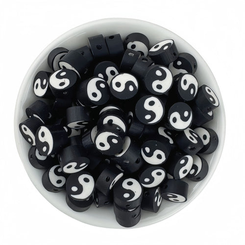 50pcs Mixed Black Tai Chi Polymer Clay Beads - 10mm | Clay Bead for DIY Bracelet Keychain & Boho Jewelry