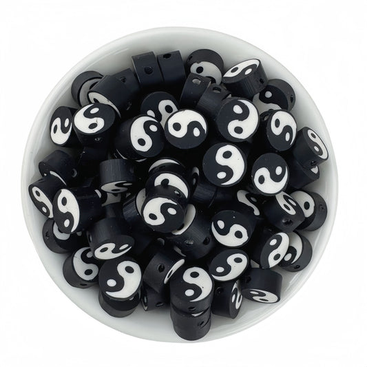 50pcs Mixed Black Tai Chi Polymer Clay Beads - 10mm | Clay Bead for DIY Bracelet Keychain & Boho Jewelry
