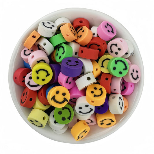 50-piece Mixed Smiley Face Polymer Clay Beads - 10mm | Clay Bead for DIY Bracelet Keychain & Boho Jewelry