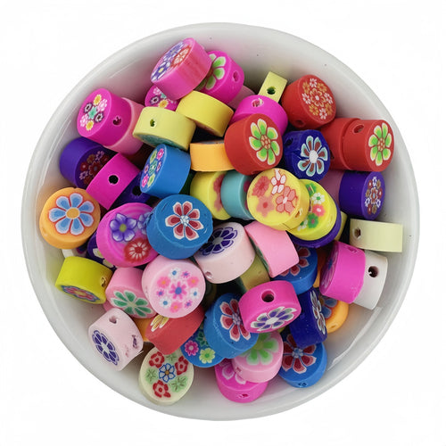 50pcs Mixed Round Flower Polymer Clay Beads - 10mm | Clay Bead for DIY Bracelet Keychain & Boho Jewelry