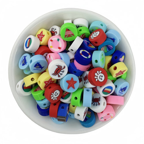 50pcs Mixed Marine Animal Polymer Clay Beads - 10mm | Clay Bead for DIY Bracelet Keychain & Boho Jewelry