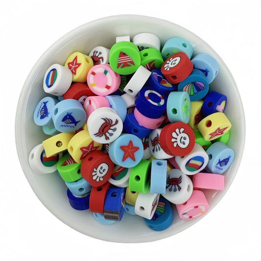 50pcs Mixed Marine Animal Polymer Clay Beads - 10mm | Clay Bead for DIY Bracelet Keychain & Boho Jewelry
