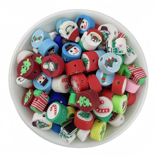 50pcs Mixed Christmas Polymer Clay Beads - 10mm | Clay Bead for DIY Bracelet Keychain & Boho Jewelry