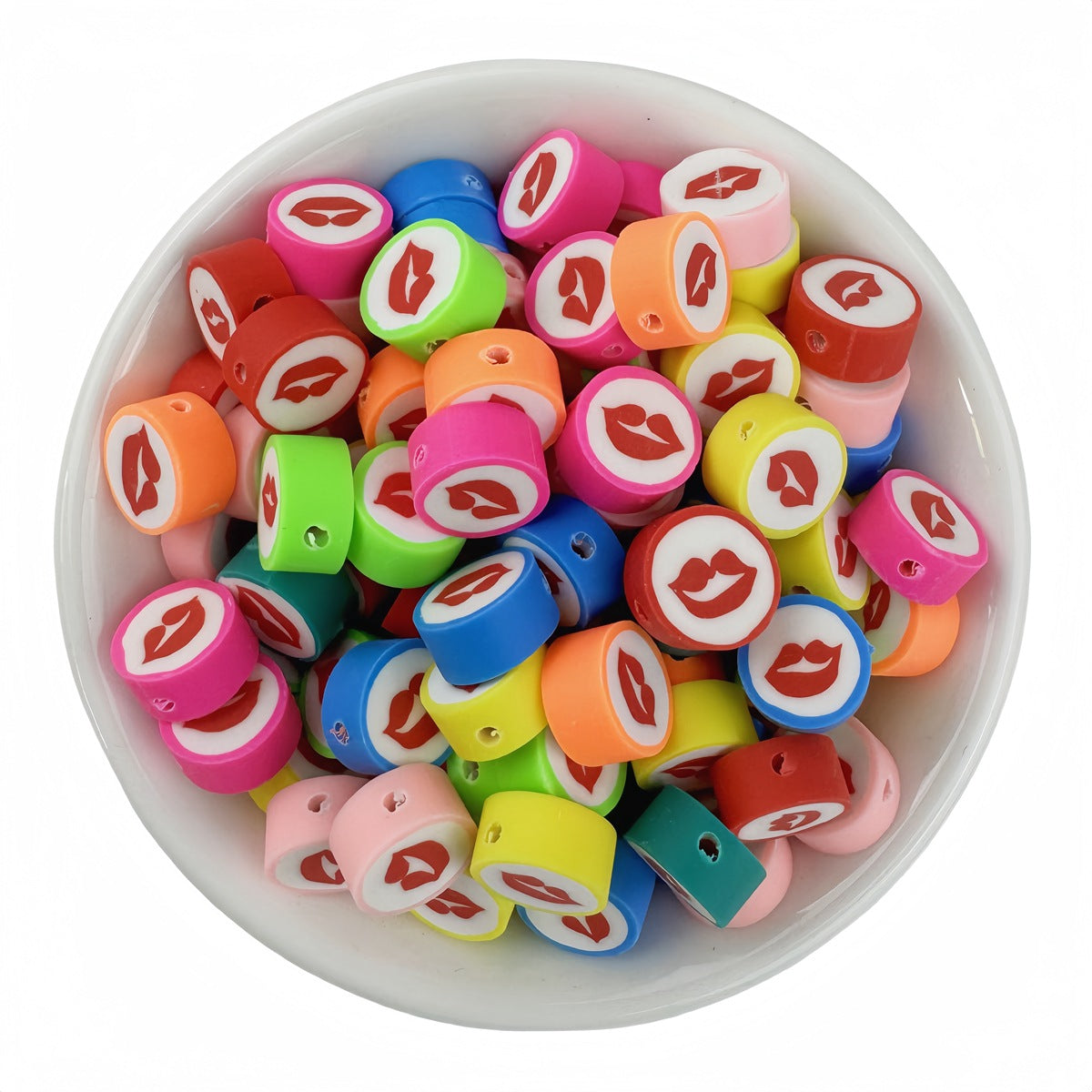 50pcs Mixed Lipstick Lip Print Polymer Clay Beads - 10mm | Clay Bead for DIY Bracelet Keychain & Boho Jewelry