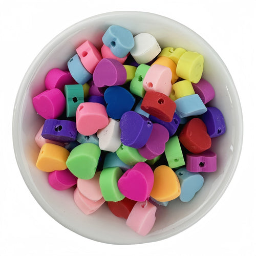 50pcs Mixed Solid Color Heart-Shaped Polymer Clay Beads - 10mm | Clay Bead for DIY Bracelet Keychain & Boho Jewelry