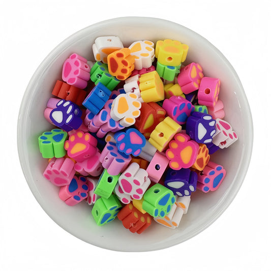 50pcs Mixed Color Bear Paw Polymer Clay Beads - 10mm | Clay Bead for DIY Bracelet Keychain & Boho Jewelry