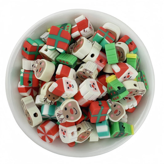 50pcs mixed-color Christmas polymer clay beads, style B - 10mm | Clay Bead for DIY Bracelet Keychain & Boho Jewelry