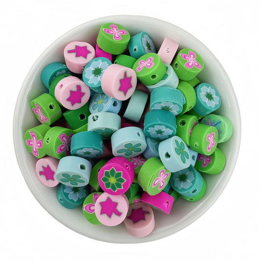 50pcs mixed-color flower polymer clay beads - 10mm | Clay Bead for DIY Bracelet Keychain & Boho Jewelry