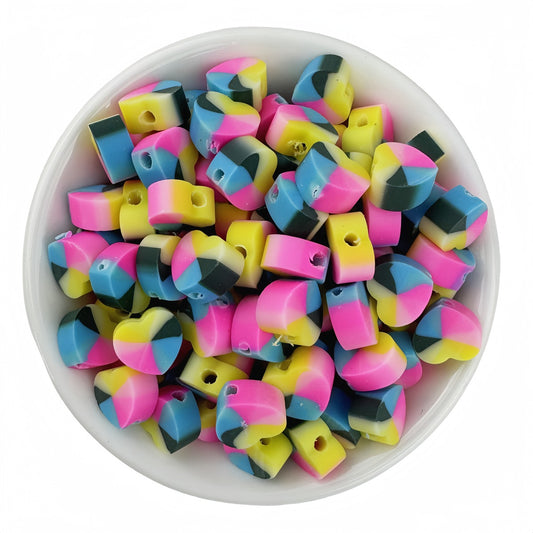 50pcs mixed-color heart-shaped polymer clay beads (Type B) - 10mm | Clay Bead for DIY Bracelet Keychain & Boho Jewelry