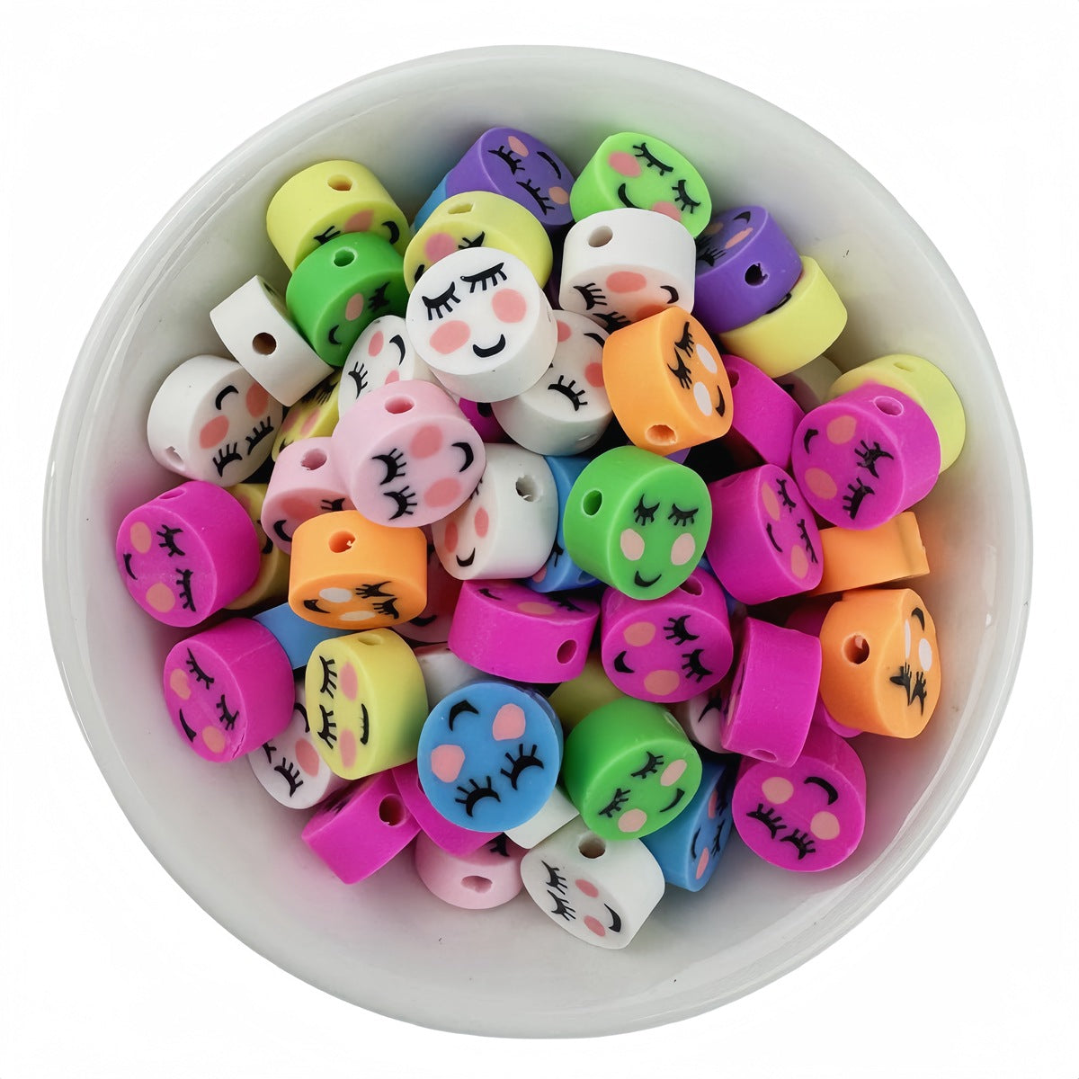 50pcs mixed-color shy face polymer clay beads - 10mm | Clay Bead for DIY Bracelet Keychain & Boho Jewelry