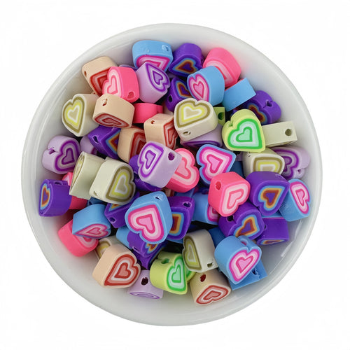 50pcs Mixed Color Gradient Double Heart Polymer Clay Beads - 10mm | Clay Bead for DIY Bracelet Keychain & Boho Jewelry