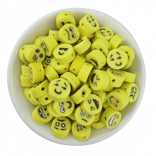 50pcs Mixed Round Expression Polymer Clay Beads - 10mm | Clay Bead for DIY Bracelet Keychain & Boho Jewelry