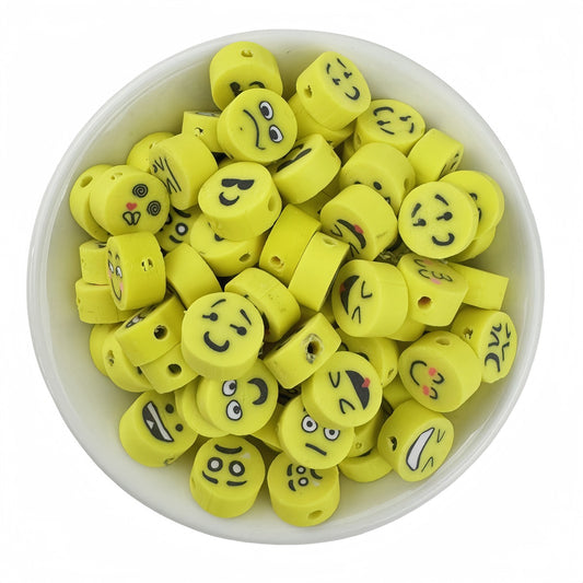 50pcs Mixed Round Expression Polymer Clay Beads - 10mm | Clay Bead for DIY Bracelet Keychain & Boho Jewelry