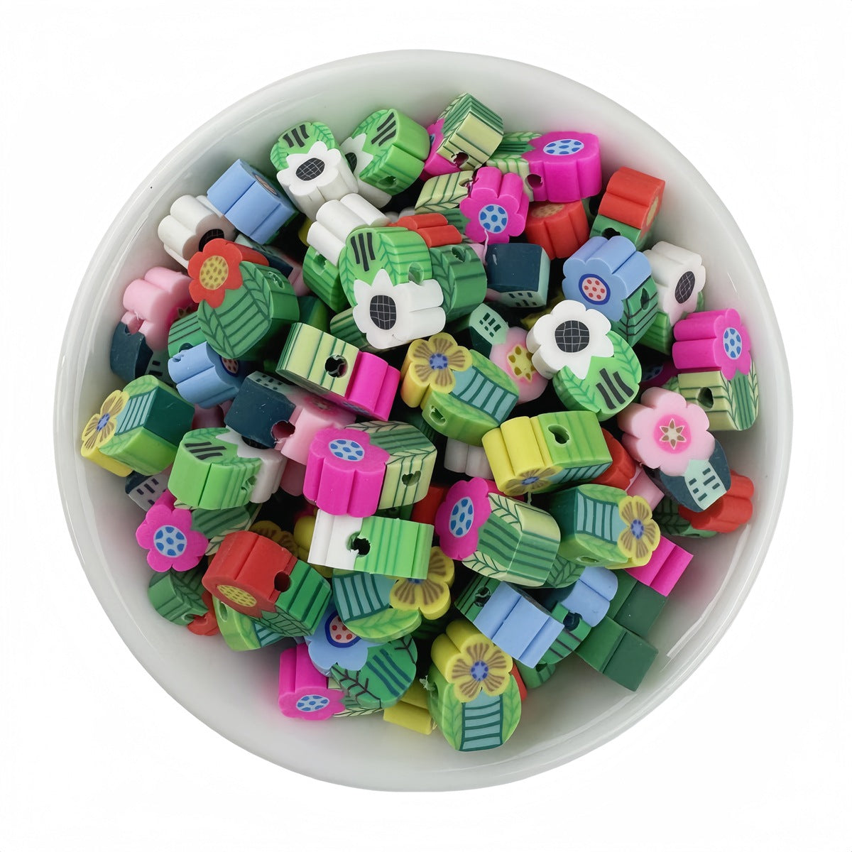 50pcs Mixed Flower and Tree Polymer Clay Beads - 10mm | Clay Bead for DIY Bracelet Keychain & Boho Jewelry