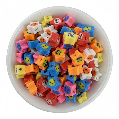 50pcs mixed five-pointed star expression polymer clay bead - 10mm | Clay Bead for DIY Bracelet Keychain & Boho Jewelry