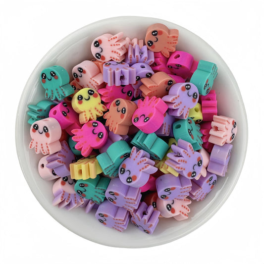 50pcs Mixed Color Octopus Polymer Clay Beads - 10mm | Clay Bead for DIY Bracelet Keychain & Boho Jewelry