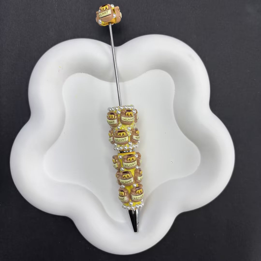 Handmade "Hunny" Pot Inspired Beadable Pen - 3D Honey Jar & Floral Focal Beads, DIY | DIY Beadable Pen Craft Gift Idea