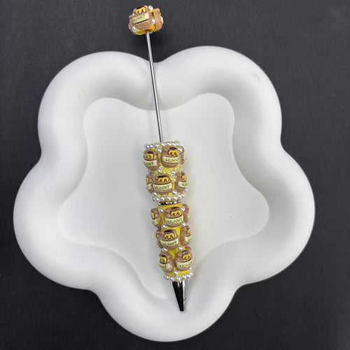 Handmade "Hunny" Pot Inspired Beadable Pen - 3D Honey Jar & Floral Focal Beads, DIY | DIY Beadable Pen Craft Gift Idea