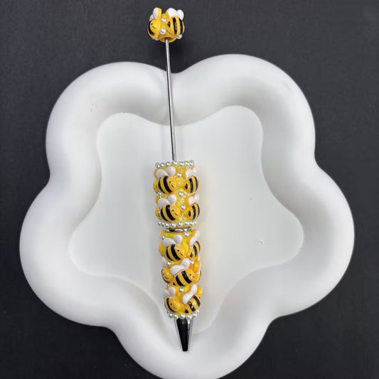 Handmade Bumble Bee Beadable Pen - 3D Honey Bee & Pearl Focal Beads, DIY Personalized | DIY Beadable Pen Craft Gift Idea