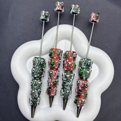 Spooky Season Beaded Pen with 3D Horror Icons - Classic Movie Character Charms, Custom | DIY Beadable Pen Craft Gift Idea