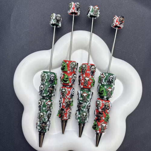 Spooky Season Beaded Pen with 3D Horror Icons - Classic Movie Character Charms, Custom | DIY Beadable Pen Craft Gift Idea