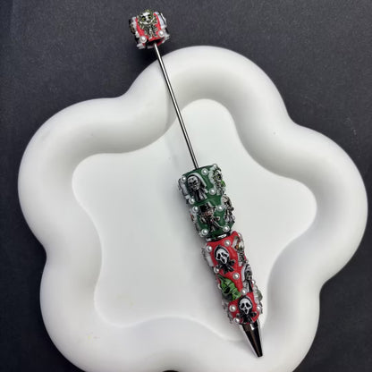 Spooky Season Beaded Pen with 3D Horror Icons - Classic Movie Character Charms, Custom | DIY Beadable Pen Craft Gift Idea