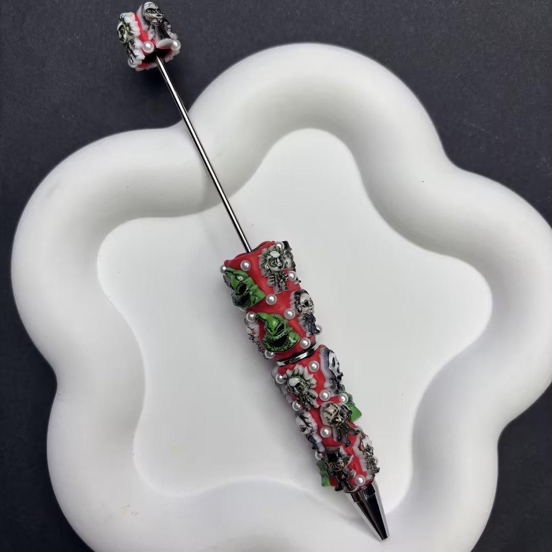 Spooky Season Beaded Pen with 3D Horror Icons - Classic Movie Character Charms, Custom | DIY Beadable Pen Craft Gift Idea