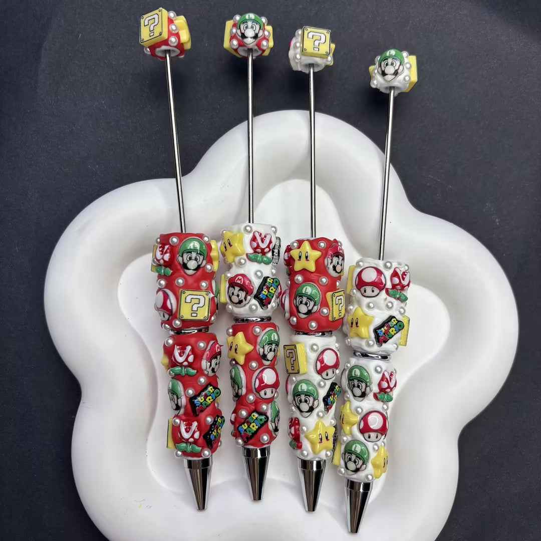Handmade Super Mario Inspired Beadable Pen - 3D Cartoon Character Focal Beads (Mario, | DIY Beadable Pen Craft Gift Idea