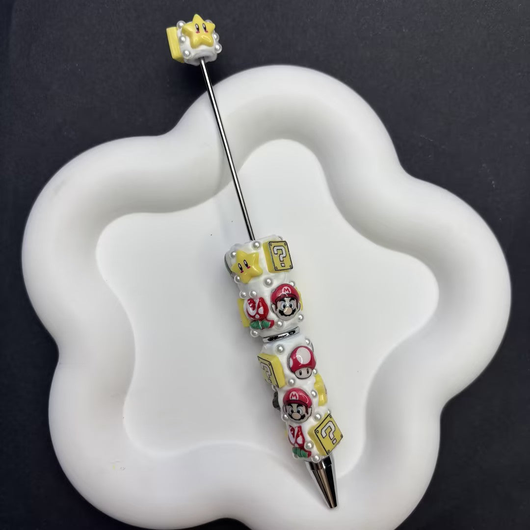 Handmade Super Mario Inspired Beadable Pen - 3D Cartoon Character Focal Beads (Mario, | DIY Beadable Pen Craft Gift Idea