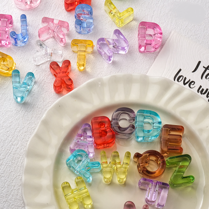 21mm Large Hole Transparent Alphabet Beads - Colorful Jelly Letter | Acrylic Bead for DIY Bracelet Keychain Jewelry Making