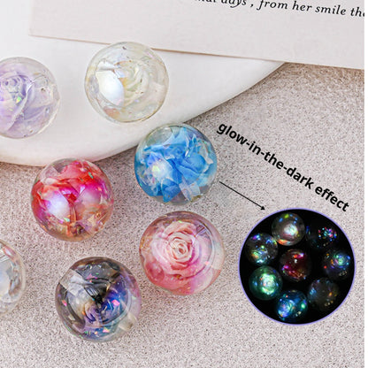 16mm Glow-in-the-Dark 3D Rose Beads - Luminous Floral Resin Beads | Acrylic Bead for DIY Bracelet Keychain Jewelry Making