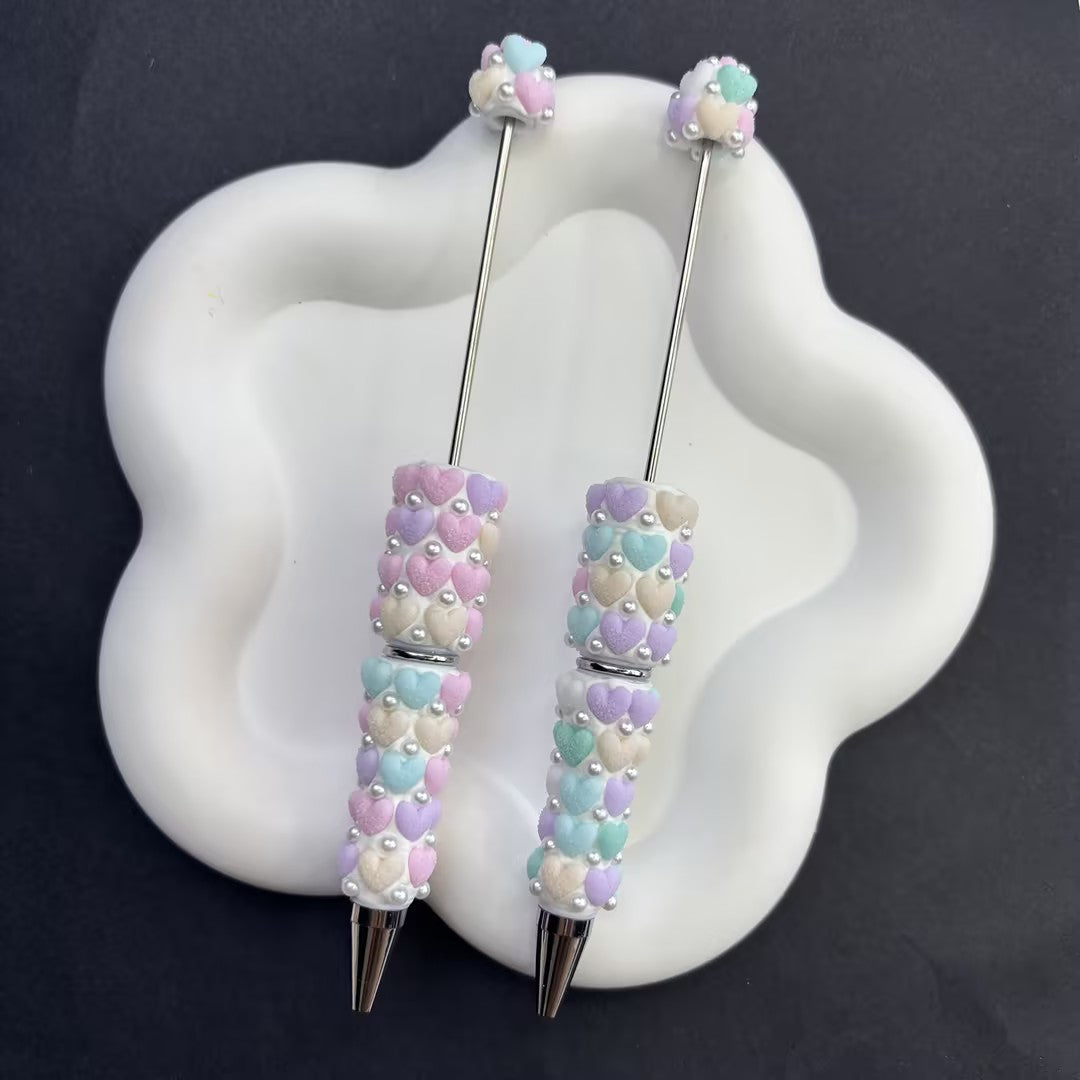 Pastel Dream Heart Beadable Pens - 3D Macaron Heart Focal Pens for Aesthetic Desk Decor | DIY Beadable Pen Craft Gift Idea