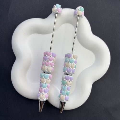Pastel Dream Heart Beadable Pens - 3D Macaron Heart Focal Pens for Aesthetic Desk Decor | DIY Beadable Pen Craft Gift Idea