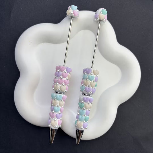 Pastel Dream Heart Beadable Pens - 3D Macaron Heart Focal Pens for Aesthetic Desk Decor | DIY Beadable Pen Craft Gift Idea