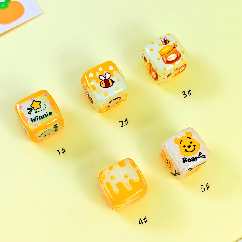 14mm Flat Print Bear & Honey Cube Acrylic Beads, 4mm Large Hole Square Beads with Dripping Cream Pattern for DIY Beadable Pens and Keychains
