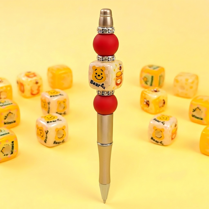 14mm Flat Print Bear & Honey Cube Acrylic Beads, 4mm Large Hole Square Beads with Dripping Cream Pattern for DIY Beadable Pens and Keychains