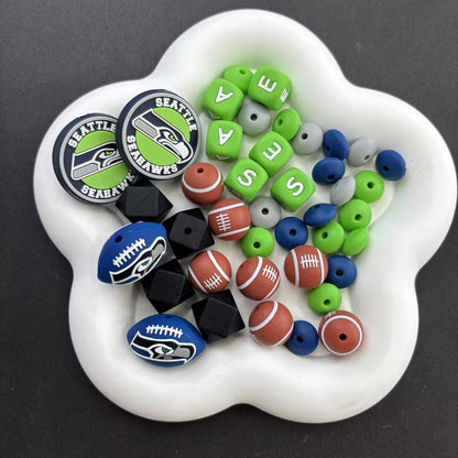 Game Day Silicone Beads Kit, 60+ Pcs Football Focal Beads Assortment for Beadable Pens, DIY Keychain, Wristlet & Lanyard Making