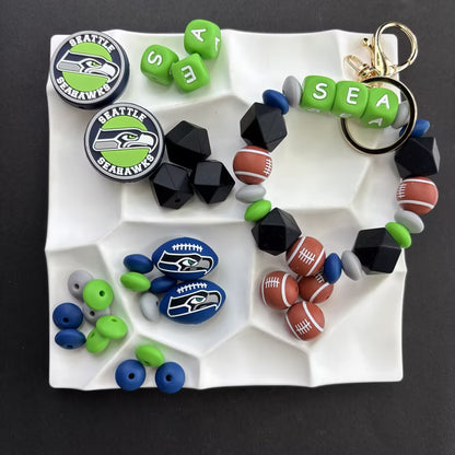 Game Day Silicone Beads Kit, 60+ Pcs Football Focal Beads Assortment for Beadable Pens, DIY Keychain, Wristlet & Lanyard Making