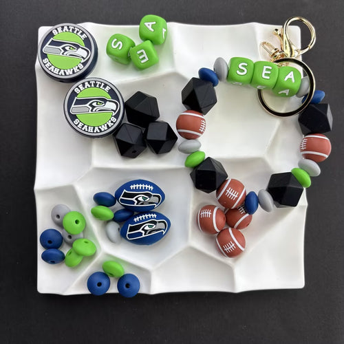 Game Day Silicone Beads Kit, 60+ Pcs Football Focal Beads Assortment for Beadable Pens, DIY Keychain, Wristlet & Lanyard Making